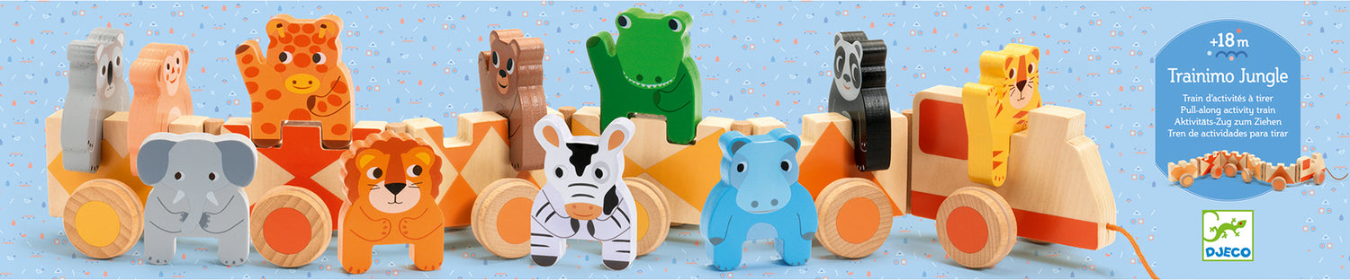 DJECO Trainimo Jungle Wooden Pull-Along Activity Toy