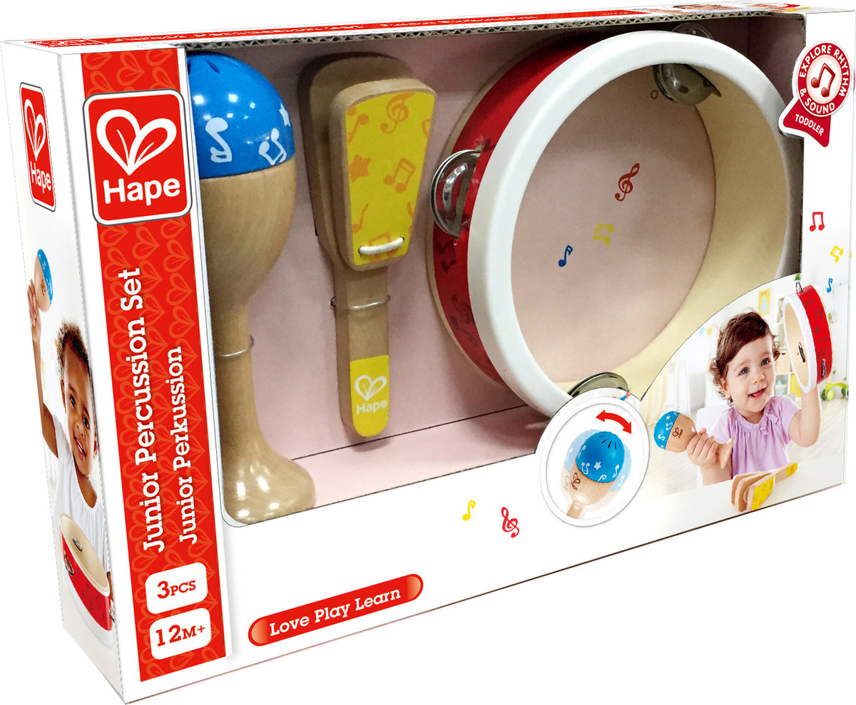Hape Junior Percussion Set | 3 Piece Wooden Percussion Instrument Set ...