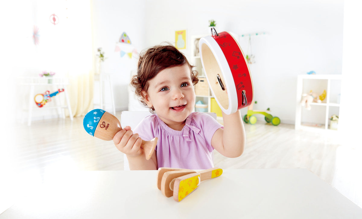 Hape Junior Percussion Set | 3 Piece Wooden Percussion Instrument Set ...