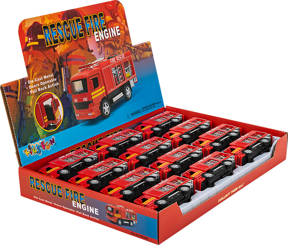 5" Die-cast Pull Back Fire Engine Rescue 12/ Display